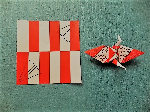 きりえ折り紙で紅白鶴