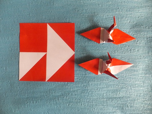 布切り絵サイトですが、紅白折り紙で紅白折り鶴もしています。
